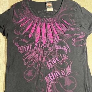 Harley-Davidson Black & Pink Top w/ Lace Inserts size XL